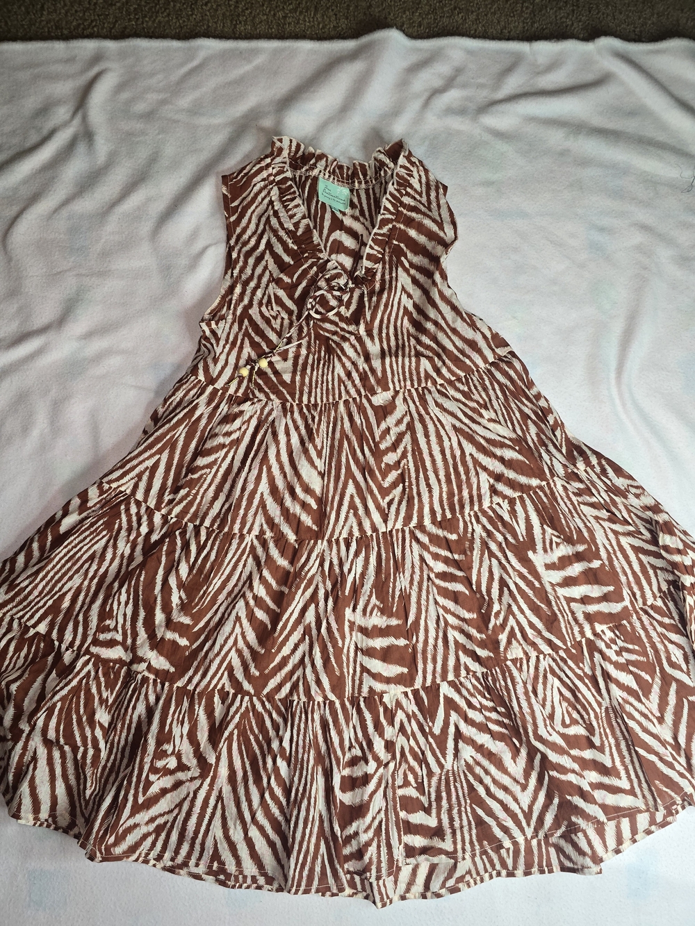 Sleeveless Brown Zebra-Print Tiered Mini Dress - Picture 2 of 7